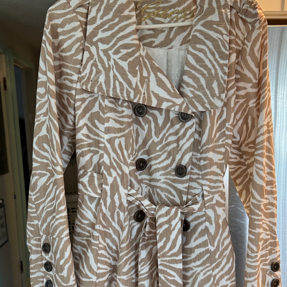 Guess Zebra Print Trench Coat - Tan and White